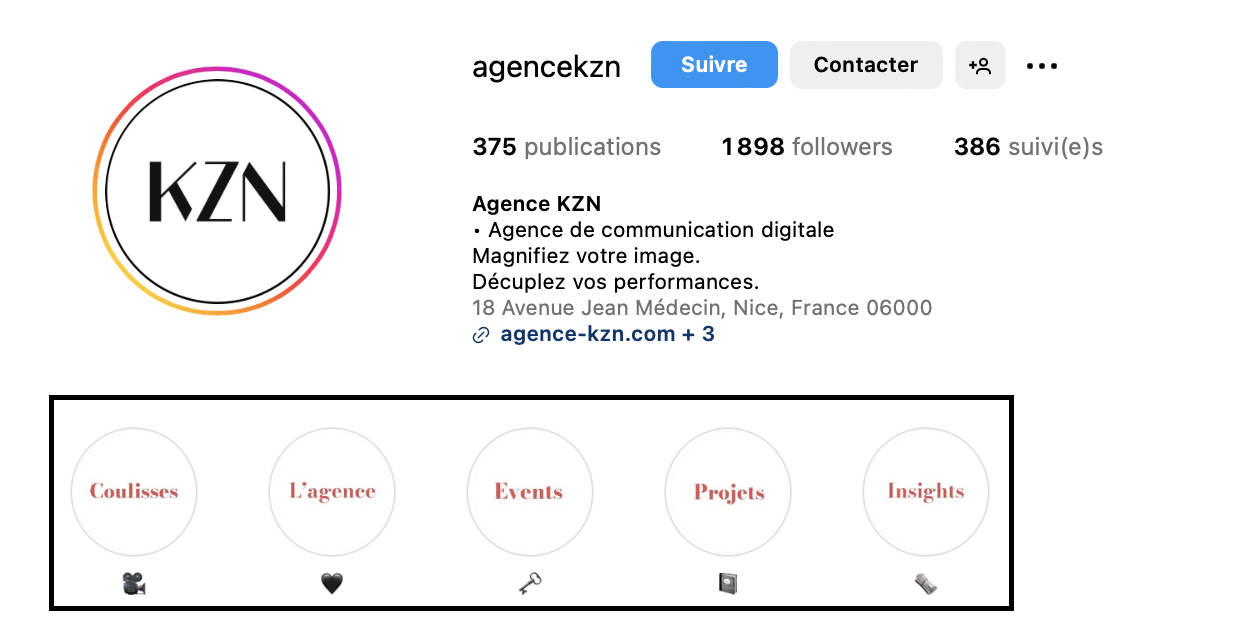 story à la une Instagram